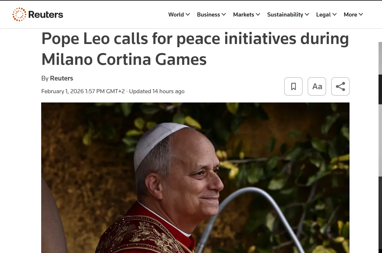 Pope Calls for 'Olympic Truce' Ahead of Milan-Cortina Winter Games