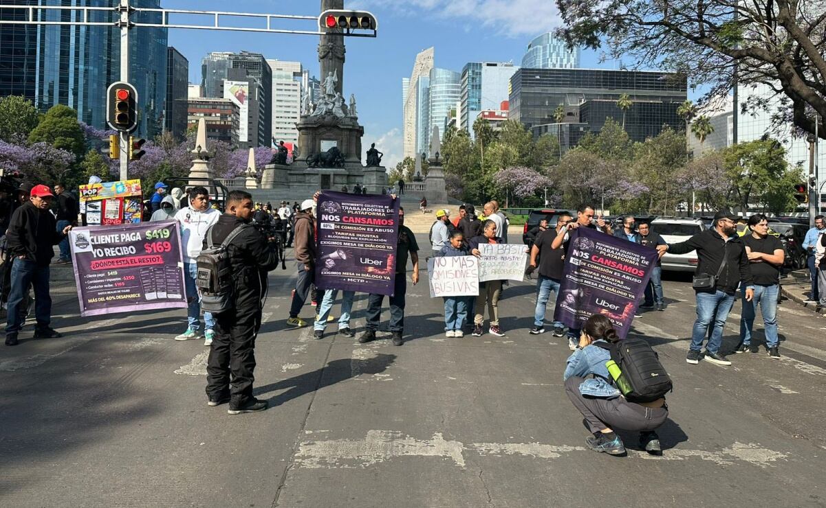 conductores de uber protestan en polanco exigiendo reducción de comisiones