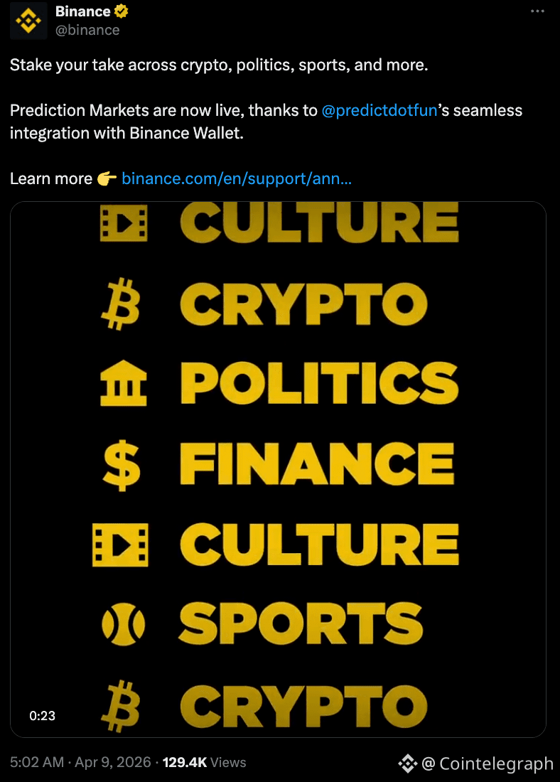 Binance Wallet Integrates Predict.fun to Launch Zero-Fee Prediction Markets