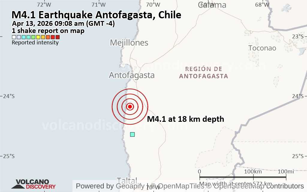4.1 Magnitude Earthquake Strikes Antofagasta Region